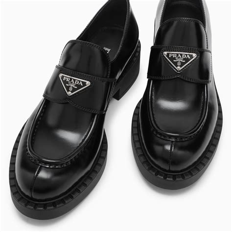 prada chocolate patent leather loafers|Prada brushed leather loafers.